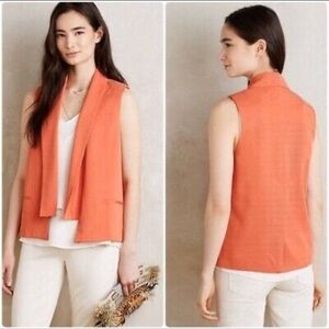 Anthropologie; Cartonnier earth toned orange vest exaggerated lapel back slit